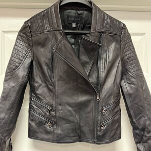 Pure Navy Lamb Leather Black Moto Jacket sz S